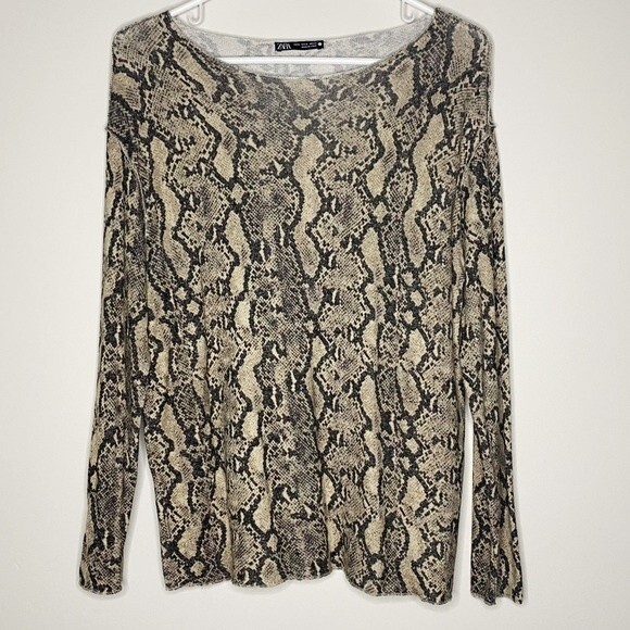 ZARA Multicolor Snake Soft-Touch Long Sleeve Blouse Size Medium Animal Print - Picture 1 of 8
